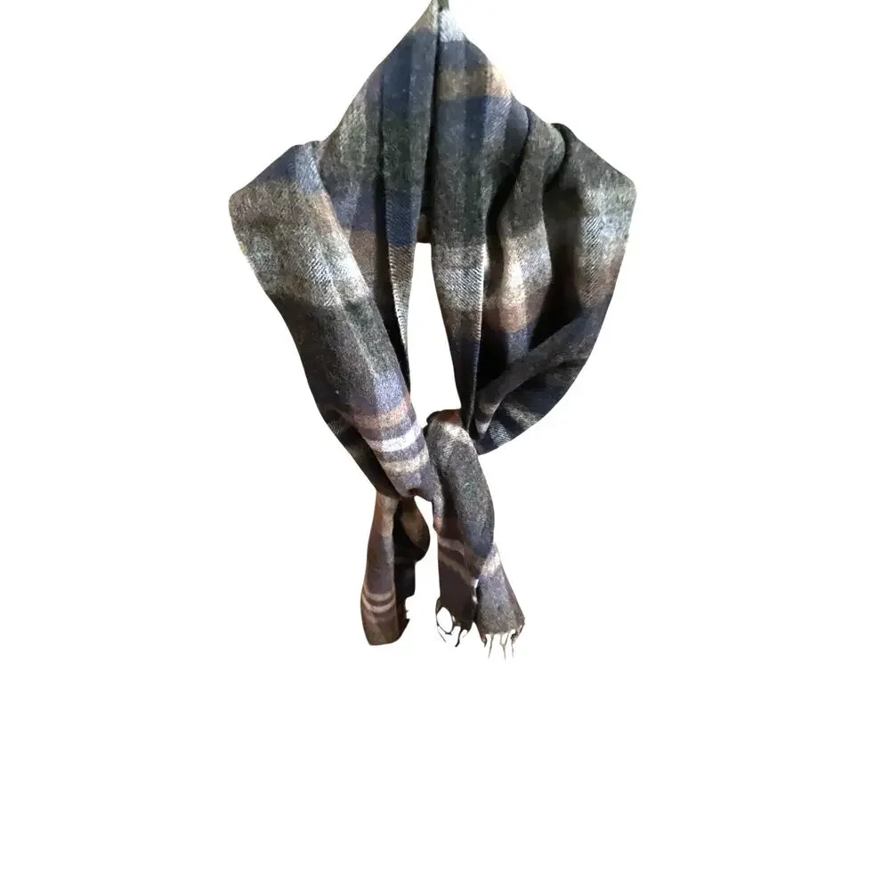 DKNY Luxury Blue/Gray  Plaid Scarf - 90% Wool 10% Cashmere - Made in Italy NWT